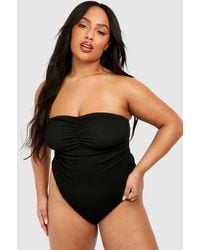 Boohoo - Plus Crinkle Tummy Control Bandeau Ruched Bathing Suit - Lyst