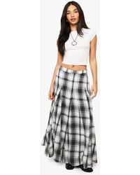 Boohoo - Flannel Print Godet Maxi Skirt - Lyst