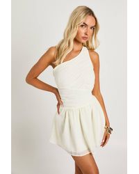Boohoo - Chiffon One Shoulder Ruched Mini Dress - Lyst