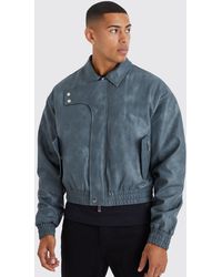 Boohoo - Boxy Washed Pu Detail Collared Bomber - Lyst