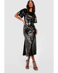 Boohoo - Sequin Angel Sleeve Cut Out Midi Party Dress - Lyst