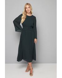 Wallis - Petite Pleated Flare Sleeve Waist Detail Midi Dress - Lyst