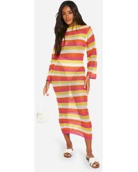 Boohoo Stripe Knit O-Ring Beach Maxi Dress in Orange | Lyst