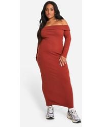 Boohoo - Plus Basic Rib Bardot Maxi Dress - Lyst
