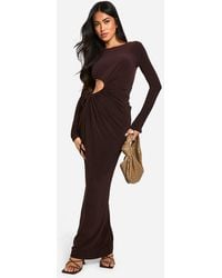 Boohoo Chiffon Flare Sleeve Cut Out Maxi Dress in Red | Lyst