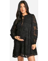 Boohoo - Maternity Tie Front Burn Out Long Sleeve Smock Dress - Lyst