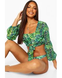 Boohoo Chemise De Plage Nouée Devant Léopard Tropical - Bleu