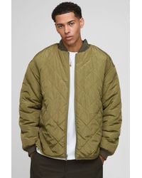 BoohooMAN - Oversized Fit Nylon Panel Borg Reversible Quilted Bomber Jacket - Lyst