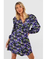 Boohoo - Floral Rouched Blouson Sleeve Smock Dress - Lyst