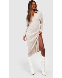 Boohoo - Wide Rib Knit Collared Soft Jumper Dress - Lyst