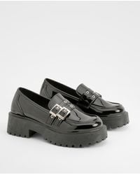 Boohoo - Patent Buckle Detail Chunky Sole Loafers - Lyst