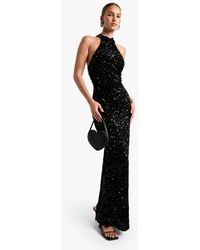 Boohoo - Velvet Sequin Halterneck Slip Maxi Dress - Lyst