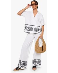 Boohoo - Embroidered Trim Cotton Poplin Wide Leg Pants - Lyst