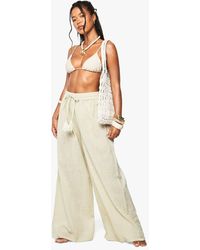 Boohoo - Linen Tassel Wide Leg Beach Pants - Lyst