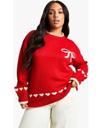 Boohoo - Plus Oversized Heart & Bow Jumper - Lyst