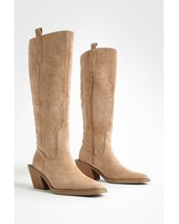 Boohoo - Extended Rand Knee High Western Boots - Lyst
