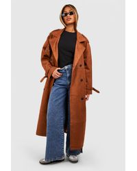 Boohoo - Oversized Suede Look Belted Maxi Trench - Lyst