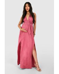 Boohoo - Maternity Belted Cheesecloth Maxi Dress - Lyst