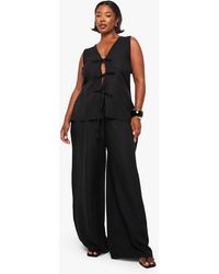 Boohoo - Plus Linen Look Tie Front Top And Wide Leg Trouser Co-Ord - Lyst