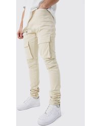 BoohooMAN - Tall Fixed Waist Skinny Stacked Zip Cargo Trouser - Lyst