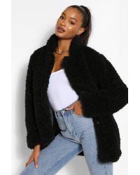 Boohoo Tall Oversized Faux Fur Shaggy Coat - Black