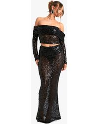 Boohoo - Sequin Beaded Lace Maxi Skirt - Lyst
