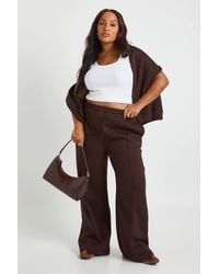 Boohoo - Plus Core Basic Pintuck Detail Deep Waistband Wide Leg Jogger - Lyst