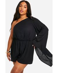 Boohoo - Plus Cheesecloth Flare Sleeve Playsuit - Lyst