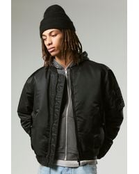 Boohoo - Regular Fit Padded Nylon Panelled Bomber Jacket In Black - Lyst