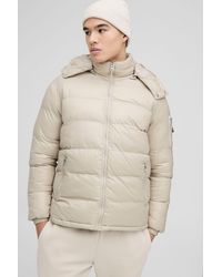 BoohooMAN - High Shine Padded Puffer Jacket In Stone - Lyst
