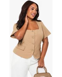 Boohoo - Plus Square Neck Cinched Waist Short Sleeve Blazer - Lyst