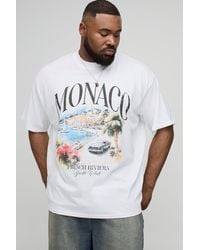 Boohoo - Camiseta Plus Oversize Con Cuello Extendido Y Estampado De Paisaje Monaco - Lyst
