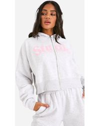 DSGN Studio - Dsgn Studio Slogan Boxy Crop Zip Through Hoodie - Lyst