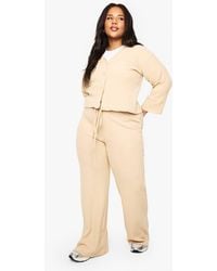 Boohoo - Plus Soft Rib Cardigan And Drawstring Trouser Knitted Set - Lyst