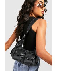 Boohoo - Double Pocket Stud Detail Shoulder Bag - Lyst
