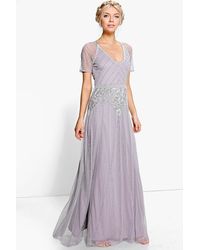 Boohoo Womens Boutique Beaded Cap Sleeve Maxi Dress - Gray