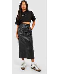 Boohoo - Petite Croc Faux Leather Split Midaxi Skirt - Lyst