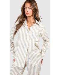 Boohoo - Cotton Poplin Tonal Stripe Long Sleeve Shirt - Lyst