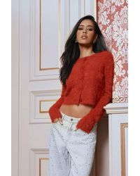 Boohoo - Super Soft Eyelash Knit High Neck Cardigan - Lyst