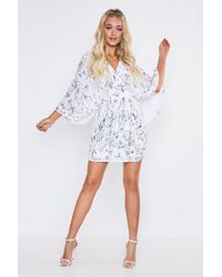 Boohoo Womens Premium Hand Embellished Kimono Sleeve Dress - White - 2
