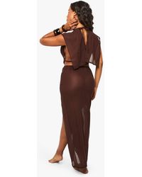 Boohoo Chiffon Flare Sleeve Cut Out Maxi Dress in Red | Lyst