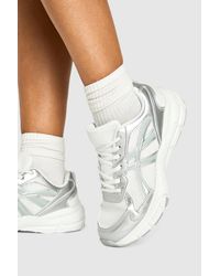 Boohoo - Contrast Metallic Stripe Chunky Sporty Dad Sneakers - Lyst