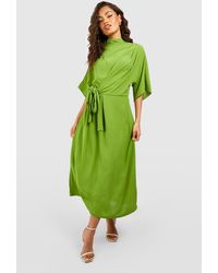 Boohoo - Hammered Knot Front Cowl Neck Midi Dress - Lyst