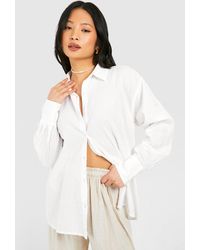 Boohoo - Petite Stripe Oversized Shirt - Lyst