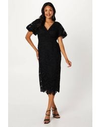 Coast - Puff Sleeve Lace Midi Dress With Trims - Lyst