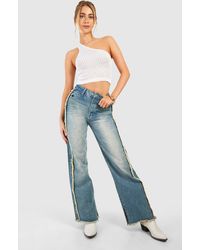Boohoo - Vaqueros De Pernera Ancha Con Detalle De Costuras Y Bajo Sin Acabar - Lyst