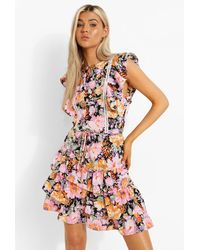 Boohoo - Tall Floral Ruffle Mini Skater Dress - Lyst