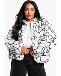 Boohoo - Plus Abstract Print Boxy Oversized Teddy Jacket - Lyst