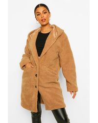 Boohoo Hooded Teddy Faux Fur Jacket - Natural