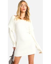 Boohoo - Soft Knit Oversized Collar Off The Shoulder Sweater Dress - Lyst